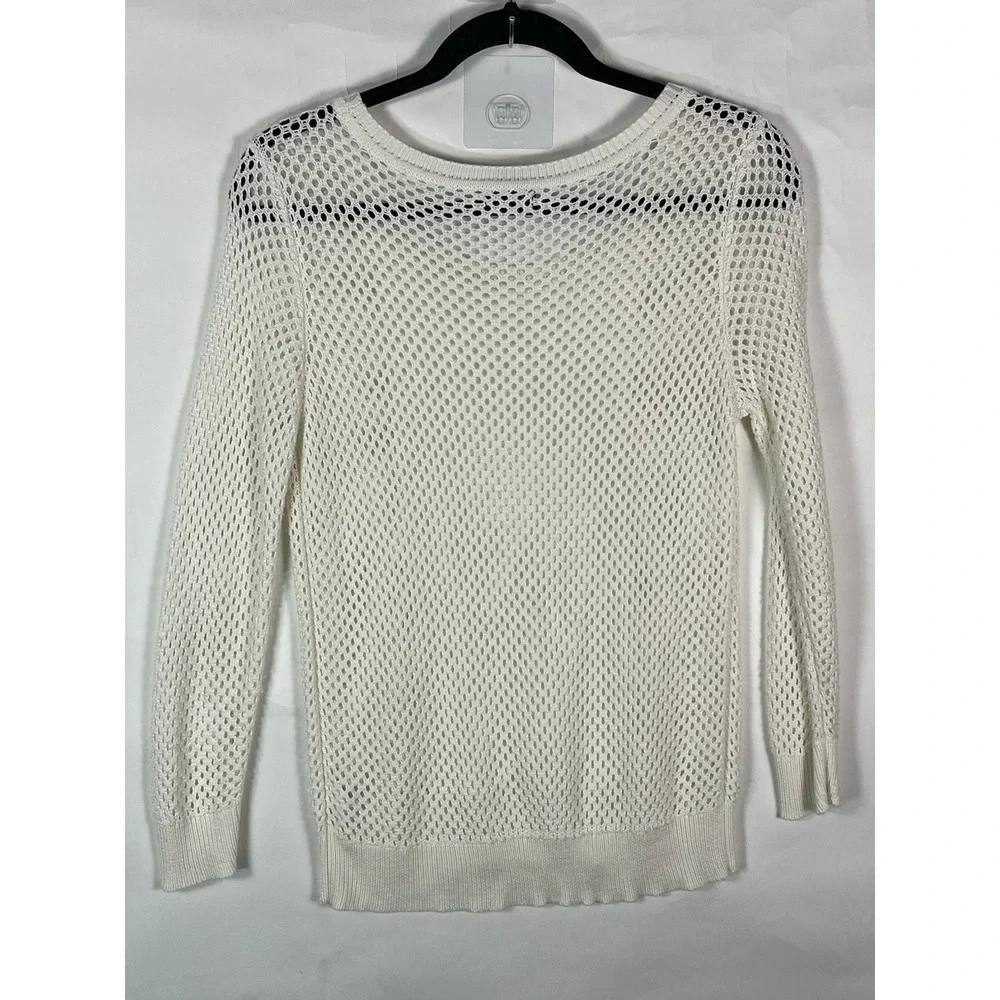 Apt 9 Open Knit Crochet Lace Detail Pullover Soft Light-Weight Sweater Ivory Med
